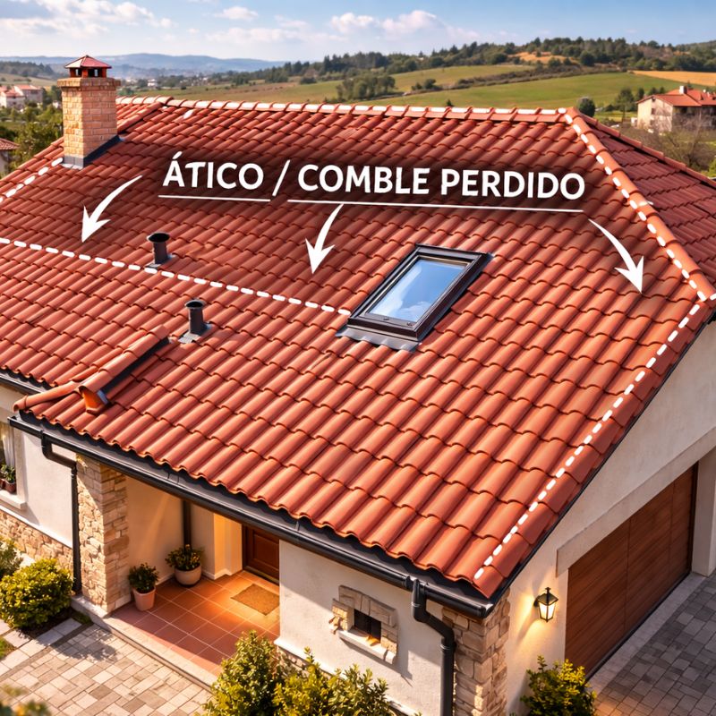 Tejado de vivienda con ático perdido en Castilla y León